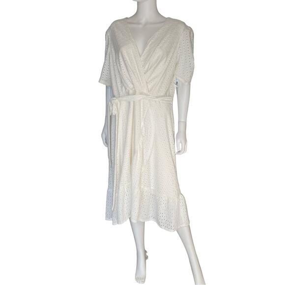 London Times Plus Size Eyelet Wrap Dress Ivory Women’s Sz 16W - Picture 2 of 9